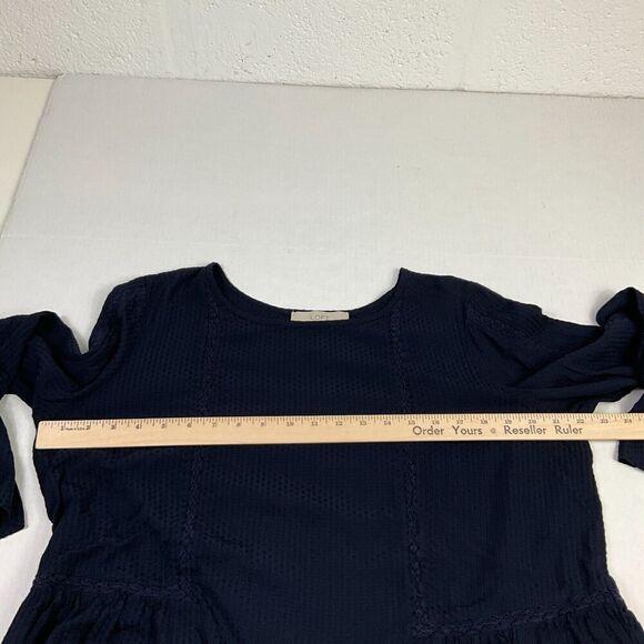 LOFT Womens Babydoll Blouse Blue Flared Long Sleeve Shirt Swiss Dot Top M Medium - Picture 7 of 11